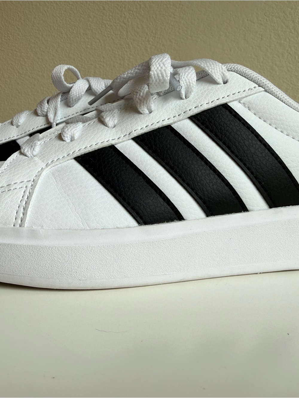 adidas White and Black Leather Low-Top Sneakers